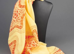 Red Starfish Lino print on Yellow Chiffon Scarf