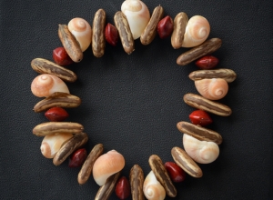 Red + Brown seed + Shell bracelet